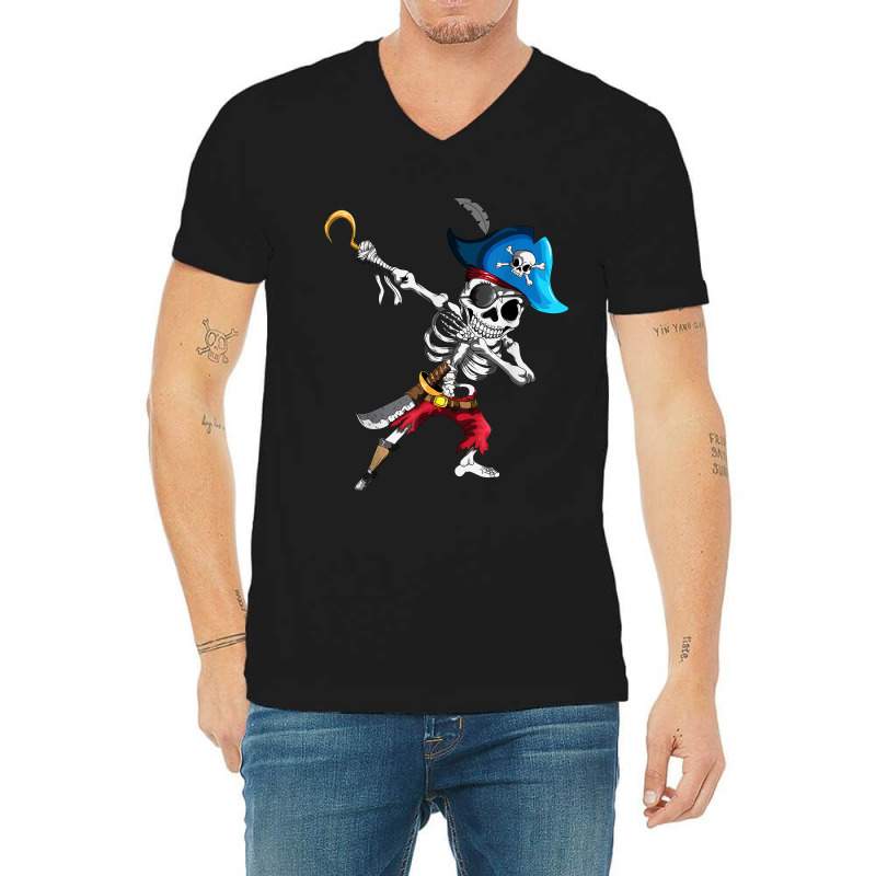 Dabbing Pirates Skeleton Eye Flap Pirate Ship Halloween V-neck Tee | Artistshot