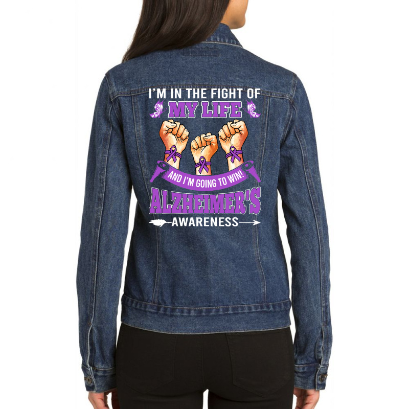 Alzheimers Awareness In The Fight T  Shirt Alzheimer's Awareness In Th Ladies Denim Jacket by biscuitsregularly | Artistshot