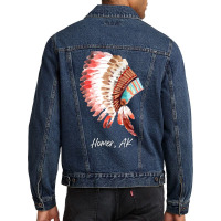 Native Indian Tribal Headdress Art T  Shirt Homer Alaska Watercolor Na Men Denim Jacket | Artistshot