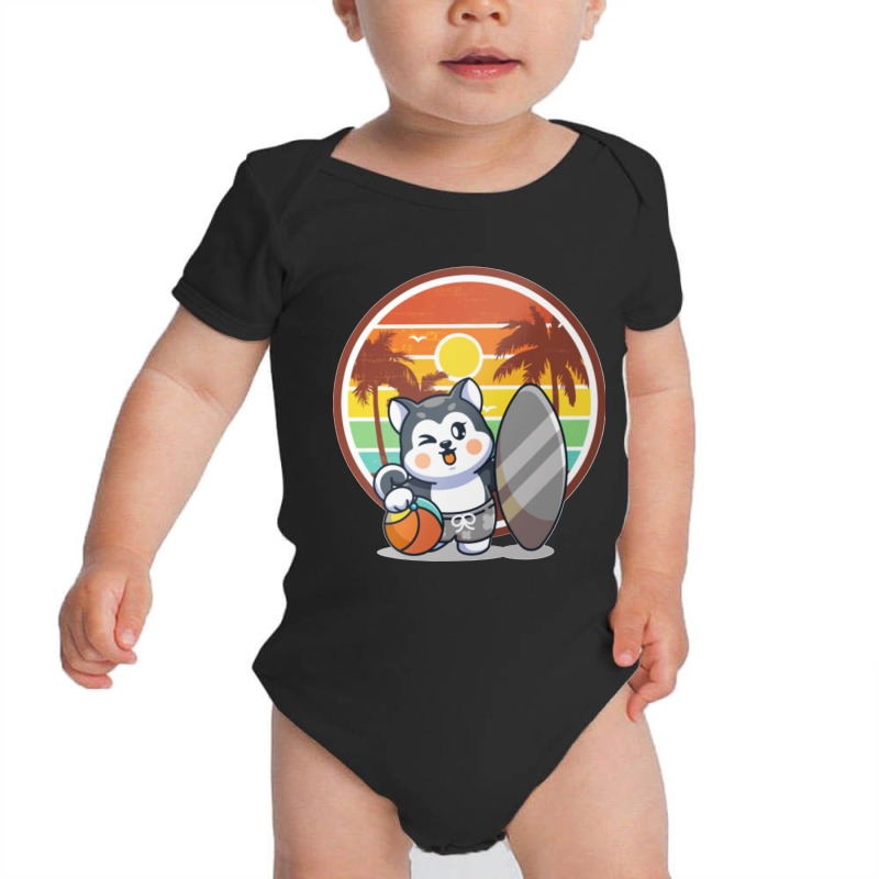 Retro Husky Surfer Baby Bodysuit | Artistshot