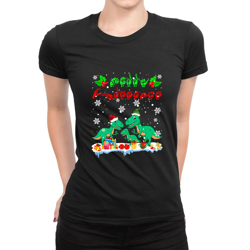 Merry Christmas Cute Xmas T Rex Asl Sign Language Family T Shirt Ladies Fitted T-Shirt by Rudy_Glenn | Artistshot