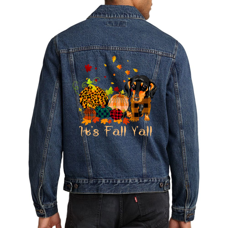 Dachshund Doxie Its Fall Yall Dachshund Pumpkin Dog Thanksgiving Costu Men Denim Jacket | Artistshot