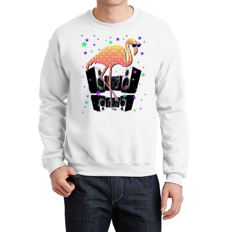 Flamingo With Sunglasses Speakers Stars Funny Dance Club Crewneck Sweatshirt by golferu | Artistshot