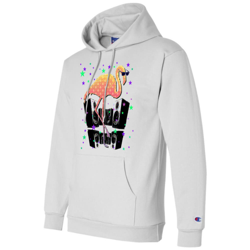 Flamingo With Sunglasses Speakers Stars Funny Dance Club Champion Hoodie by golferu | Artistshot