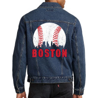 Vintage Boston Skyline Baseball Throwback For Red Game Day T Shirt Men Denim Jacket | Artistshot