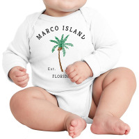 Womens Marco Island Florida Colorful Palm Tree Retro Novelty Art V Nec Long Sleeve Baby Bodysuit | Artistshot