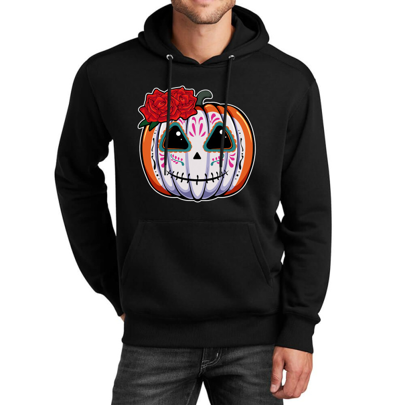 Pumpkin Sugar Skull Head Flower Dead Day Muertos Halloween T Shirt Unisex Hoodie | Artistshot