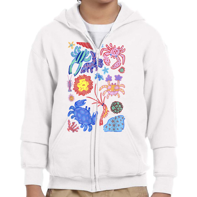 Colorful Crabs Shrimp Anemone Reef Aquarium Coral Painting T Shirt Youth Zipper Hoodie by atereldoegevbm | Artistshot