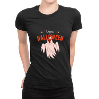 Orange Modern Scary Illustration Happy Halloween Ladies Fitted T-shirt | Artistshot