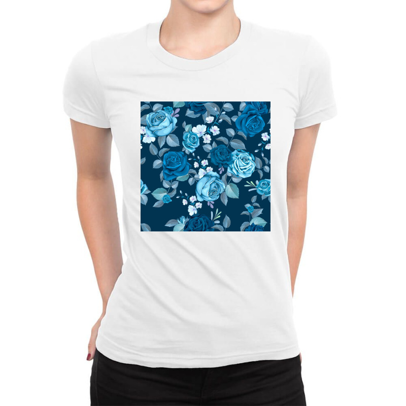 Classic Blue Flowers Seamless Pattern Ladies Fitted T-Shirt by vasu4christ | Artistshot