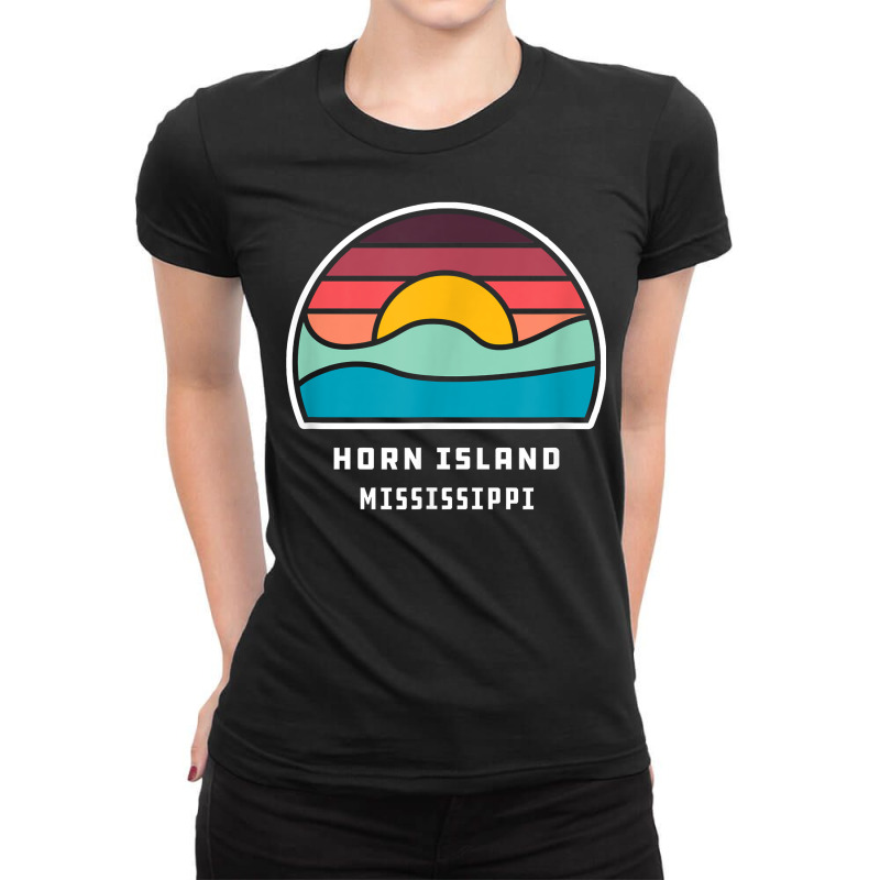 Horn Island Mississippi Retro Minimalist Ocean Wave Sunset T Shirt Ladies Fitted T-Shirt by peersodshamiw8 | Artistshot