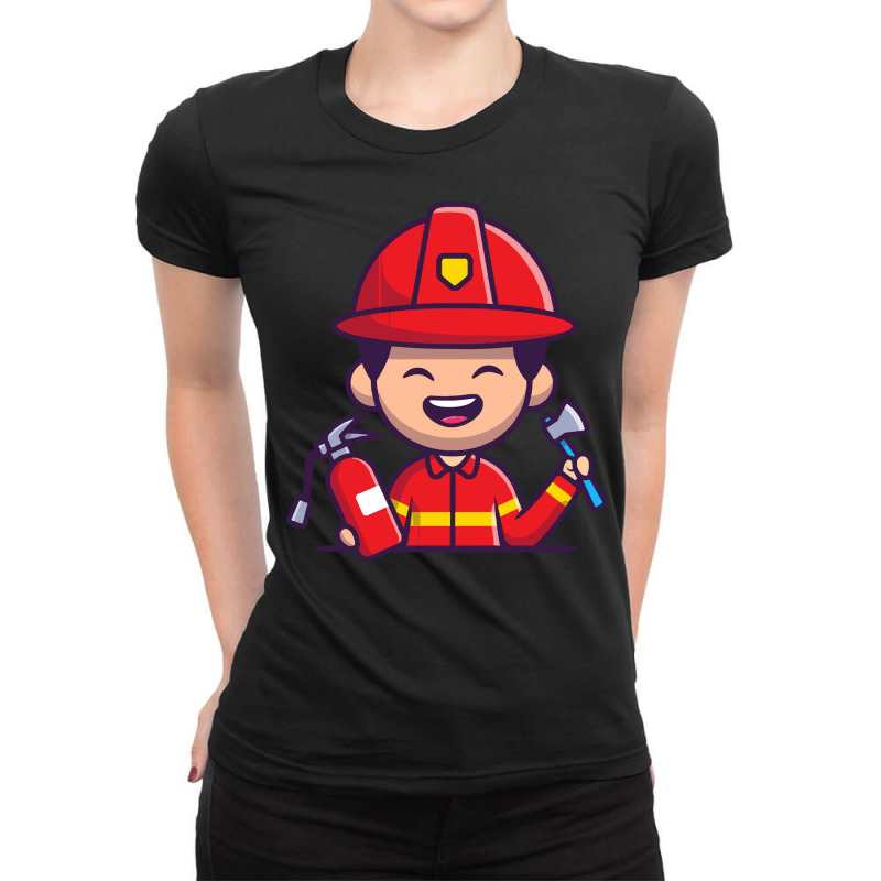 Firefighter T  Shirt Firefighter With Hatchet Axe And Fire Extinguishe Ladies Fitted T-Shirt by geldingavocet | Artistshot