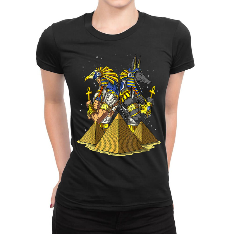 Egyptian Gods Anubis Ra Eye Of Horus Pyramids Ankh Mythology T Shirt Ladies Fitted T-Shirt by GradenKacers | Artistshot