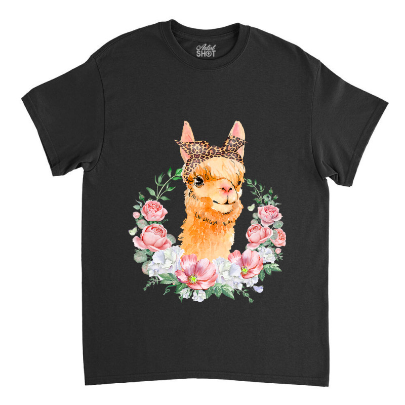 Llama With Leopard Headband Boho Flower Cute Llama Lovers 99 Classic T-shirt by permad | Artistshot