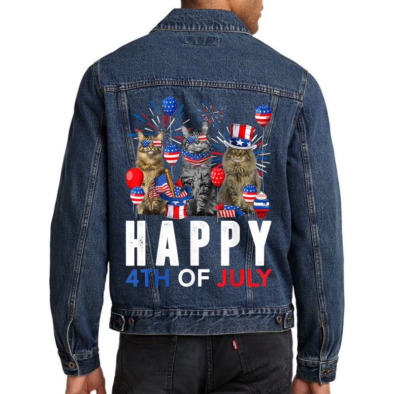 Cute Red White Blue Maine Coon Patriotic Happy 4th Of July T Shirt Men Denim Jacket by Jeffrey_Insalaco | Artistshot