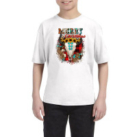 Western Plaid Leopard Cow Print Bull Skull Merry Christmas T Shirt Youth Tee | Artistshot