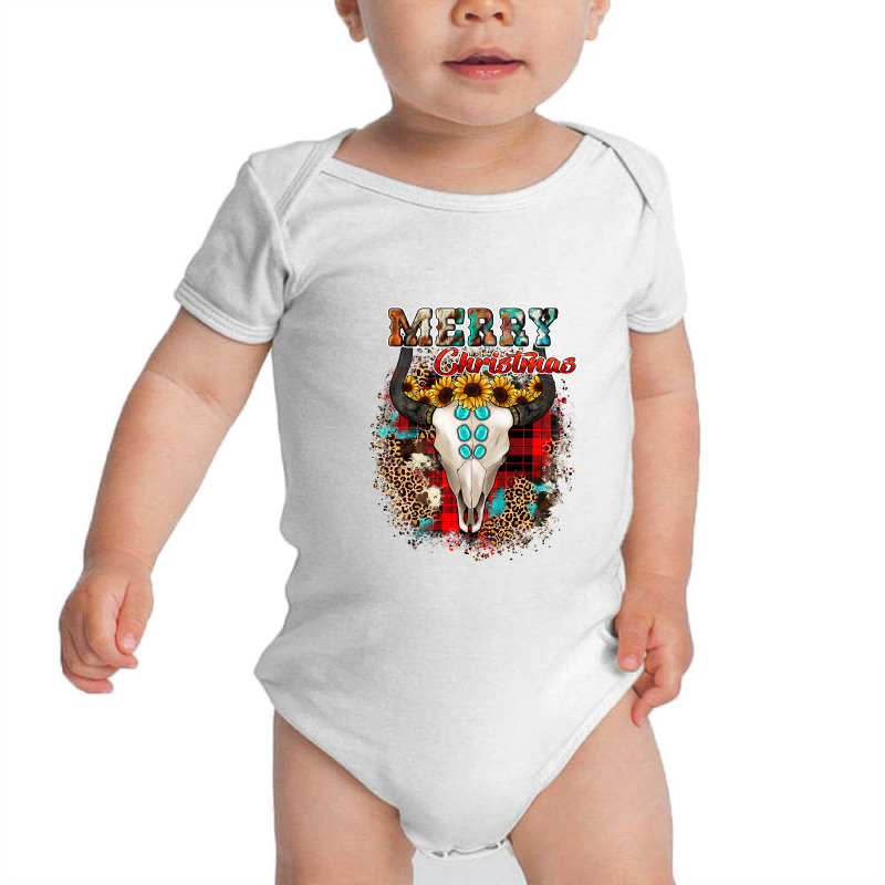 Western Plaid Leopard Cow Print Bull Skull Merry Christmas T Shirt Baby Bodysuit by Rudy_Glenn | Artistshot