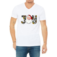 Western Texas Leopard Plaid Cow Print Santa Christmas Joy T Shirt V-neck Tee | Artistshot