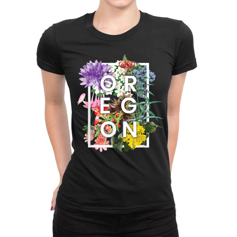 Flowers Of Oregon Word Art   Oregonian Pride T Shirt Ladies Fitted T-Shirt by KammesStevierae | Artistshot