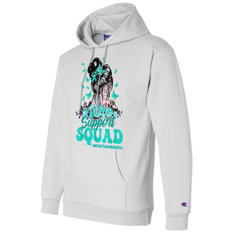 Support Squad Messy Bun Butterfly Myasthenia Gravis T Shirt Champion Hoodie | Artistshot