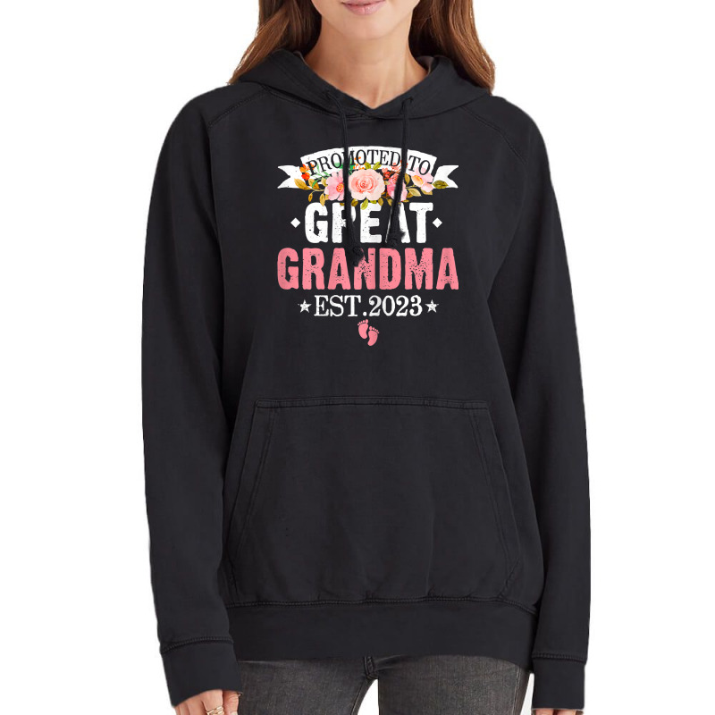 Womens Flowers Promoted To Great Grandma Est 2023 Women Family T Shirt Vintage Hoodie | Artistshot