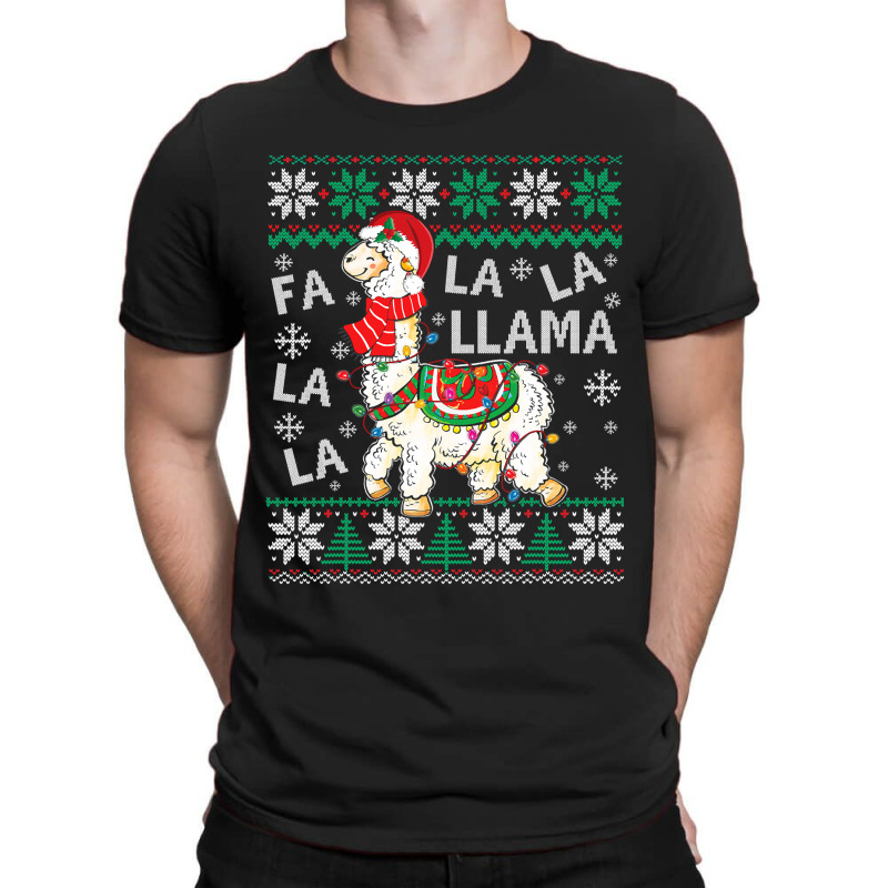 Fa La La Llama Christmas Santa Hat Lights Ugly Sweater 136 T-shirt | Artistshot