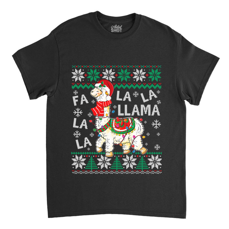 Fa La La Llama Christmas Santa Hat Lights Ugly Sweater 136 Classic T-shirt | Artistshot