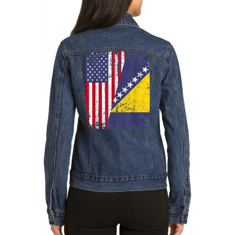 Bosnian Herzegovinian Roots  Half American Flag Bosnia Flag T Shirt Ladies Denim Jacket by husserllpr | Artistshot