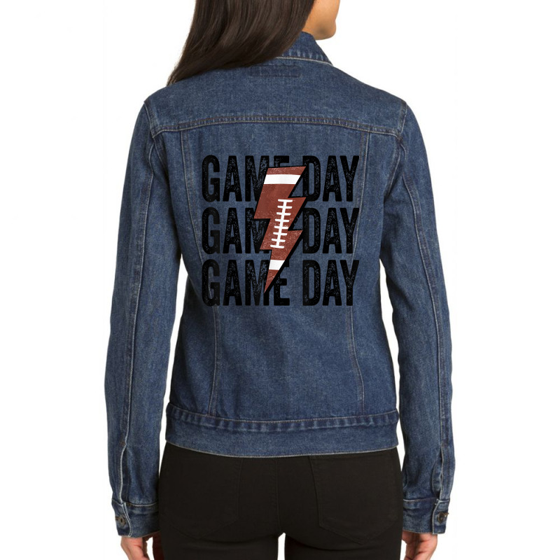 Vintage Game Day Football Lightning Bolt Funny Team Sport Ladies Denim Jacket by Hoang95 | Artistshot