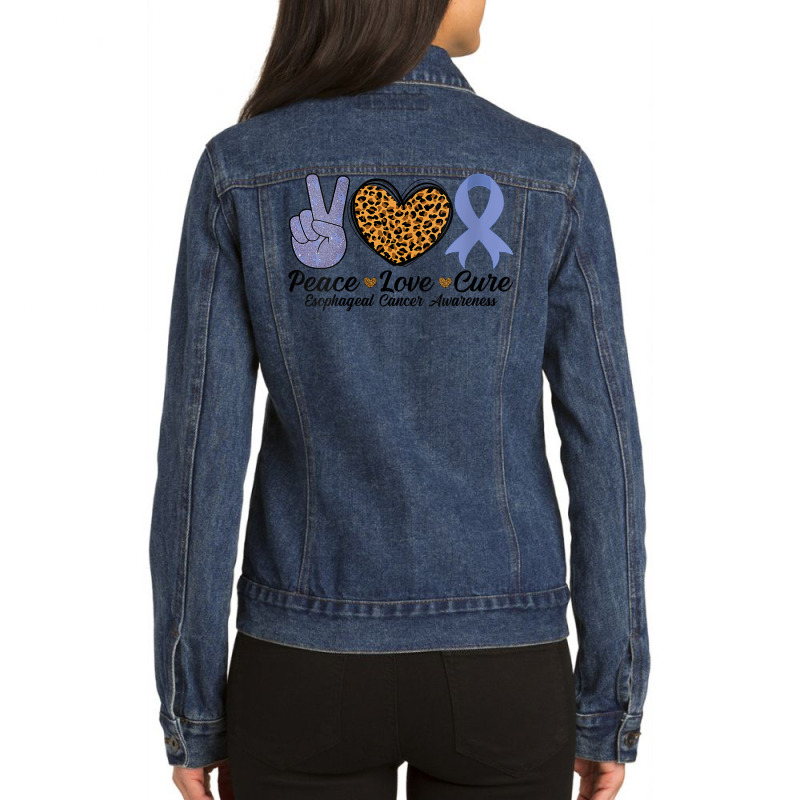 Womens Peace Love Cure Esophageal Cancer Awareness Warrior Fighter V N Ladies Denim Jacket by magbyf | Artistshot