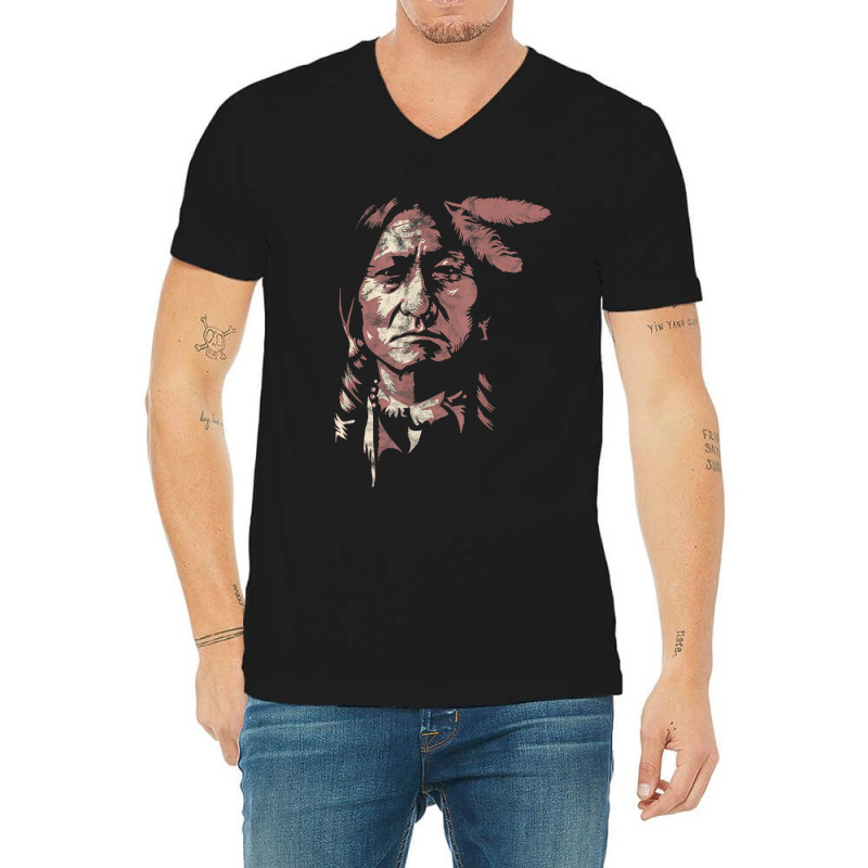 Sitting Bull Native American Chief Indian Warrior Men Women V-neck Tee | Artistshot