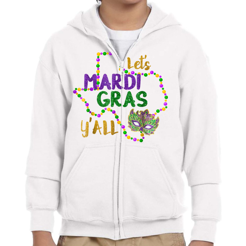 Love Mardi Gras 2022 Y'all Galveston Fun Cute Beads And Mask Long Slee Youth Zipper Hoodie by tognifx | Artistshot