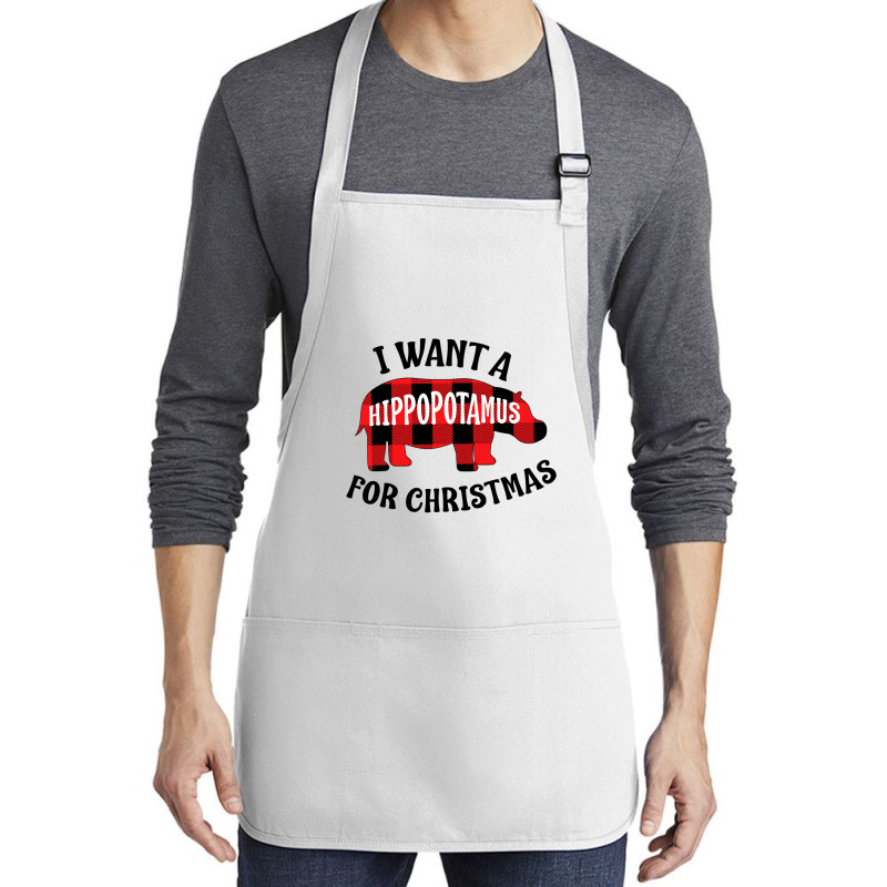 Hippopotamus Buffalo Plaid I Want A Hippopotamus For Christmas Cute Hi Medium-length Apron | Artistshot