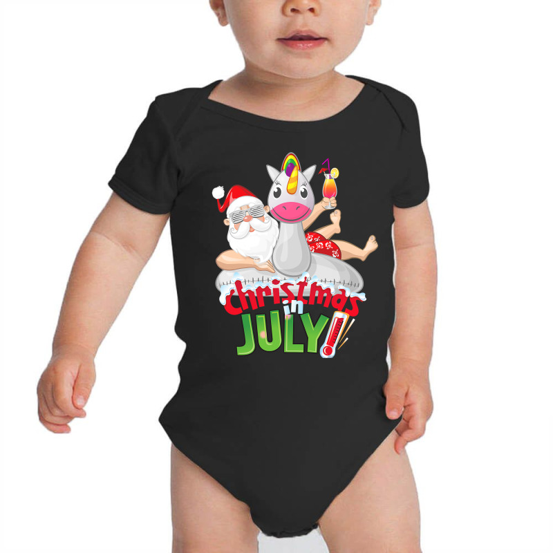 Funny Christmas In July Shirt Summer Unicorn Float Xmas T Shirt Baby Bodysuit | Artistshot