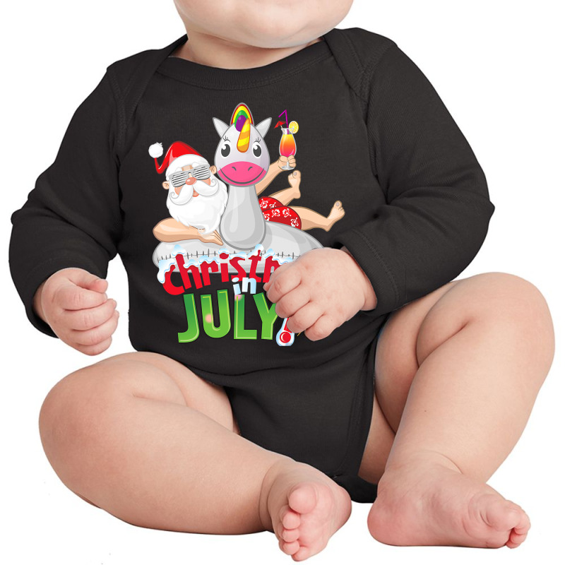 Funny Christmas In July Shirt Summer Unicorn Float Xmas T Shirt Long Sleeve Baby Bodysuit | Artistshot