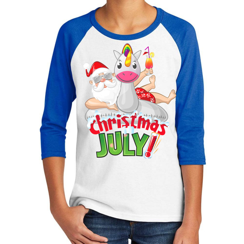 Funny Christmas In July Shirt Summer Unicorn Float Xmas T Shirt Youth 3/4 Sleeve | Artistshot