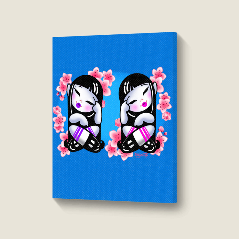 Cherry Blossom Twins Portrait Canvas Print | Artistshot