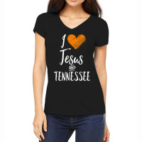 I Love Jesus And Tennessee Shirt Orange Heart Cute Fan Gift T Shirt Women's V-neck T-shirt | Artistshot