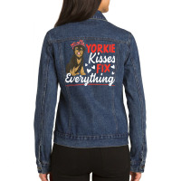 Yorkie Kisses Fix Everything Yorkshire Terrier Dog Lover T Shirt Ladies Denim Jacket | Artistshot