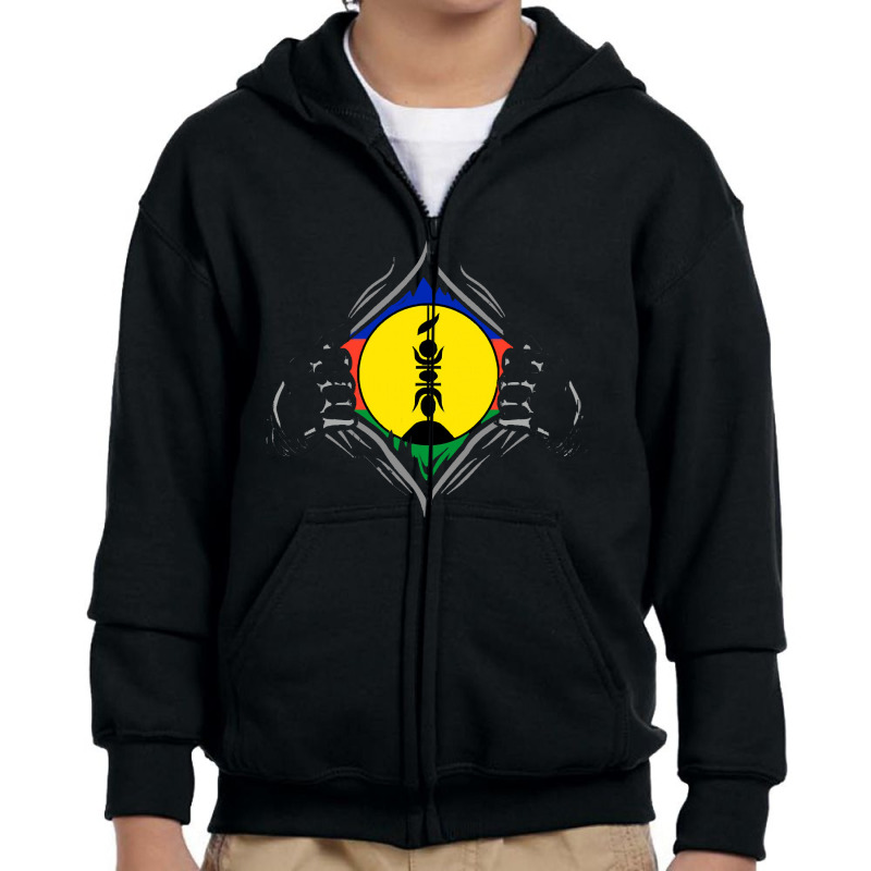 New Caledonia T  Shirt Two Hands Ripping Revealing Flag Of New Caledon Youth Zipper Hoodie by irritablerow | Artistshot