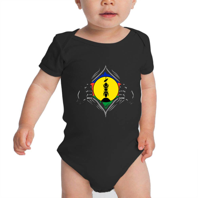 New Caledonia T  Shirt Two Hands Ripping Revealing Flag Of New Caledon Baby Bodysuit by irritablerow | Artistshot