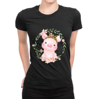 Pig With Leopard Headband Flower Tshirt Cute Pig Lover Gifts 50 Ladies Fitted T-shirt | Artistshot