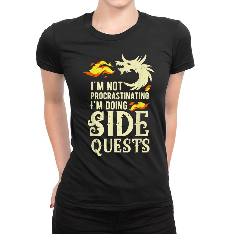 I'm Not Procrastinating I'm Doing Side Quests Funny Dragon T Shirt Ladies Fitted T-Shirt by rostinoko | Artistshot