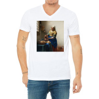 The Milkmaid By Vermeer Art Long Sleeve T Shirt V-neck Tee | Artistshot