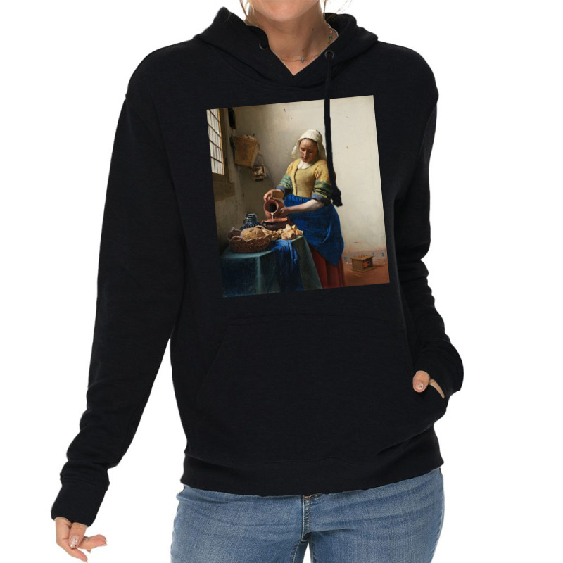 The Milkmaid By Vermeer Art Long Sleeve T Shirt Lightweight Hoodie by kalerttjay | Artistshot