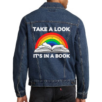 Take A Look It's In A Book Reading Vintage Retro Rainbow Men Denim Jacket | Artistshot