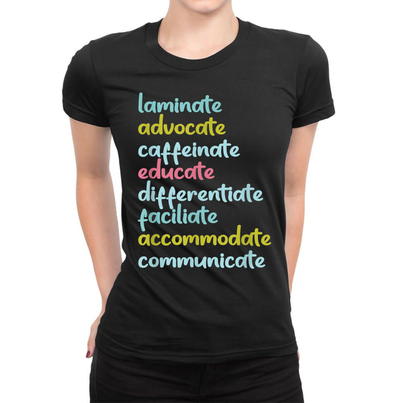 Laminate Advocate Caffeinate Educate T Shirt Ladies Fitted T-Shirt by rostinoko | Artistshot