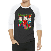 Three Alaskan Malamutes In Christmas Socks T Shirt 3/4 Sleeve Shirt | Artistshot