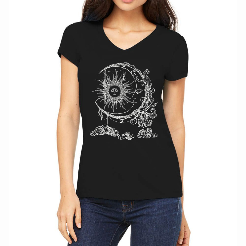 Bohemian Aesthetic Moon Sun Astrology Science Astronomy Women's V-Neck T-Shirt by new121 | Artistshot