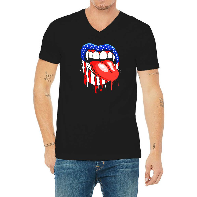 Lips With Vampire Teeth With Lipstick Color V-neck Tee | Artistshot